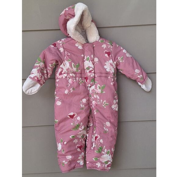The Childrens Place Baby Toddler Girl Pink Floral Snowsuit Winter Outfit 9-12 mo - Picture 4 of 11